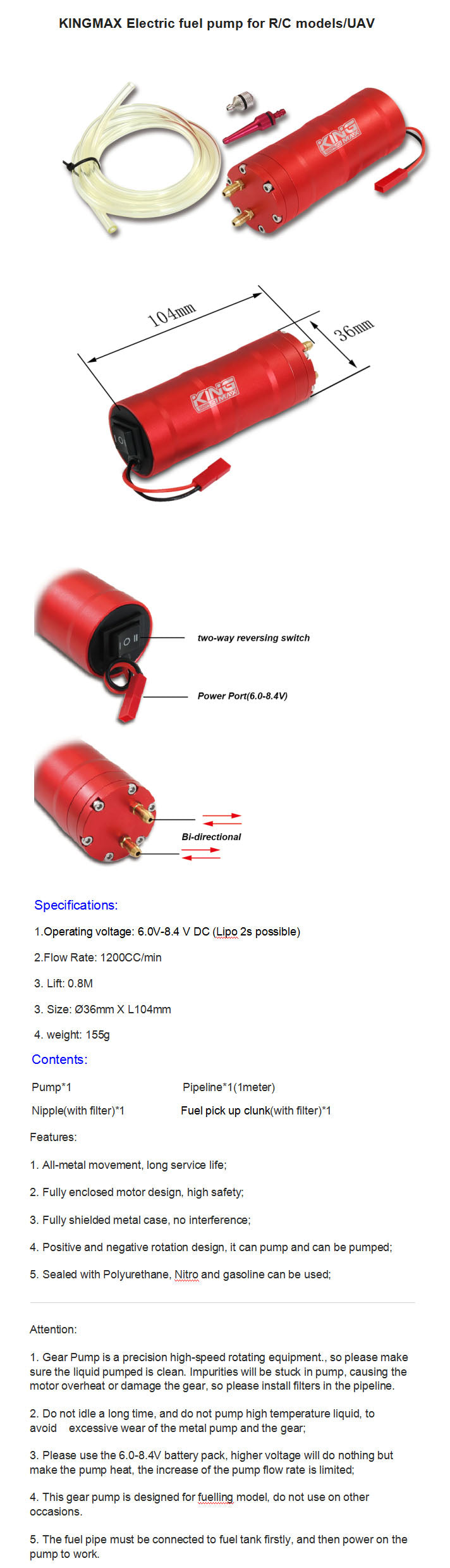 KM-9001 Electric fuel pump for R/C models with mounts